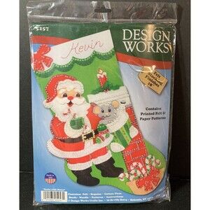 Design Works Felt Stocking Applique Kit 18" Long Santa W/Mouse 021465052571
